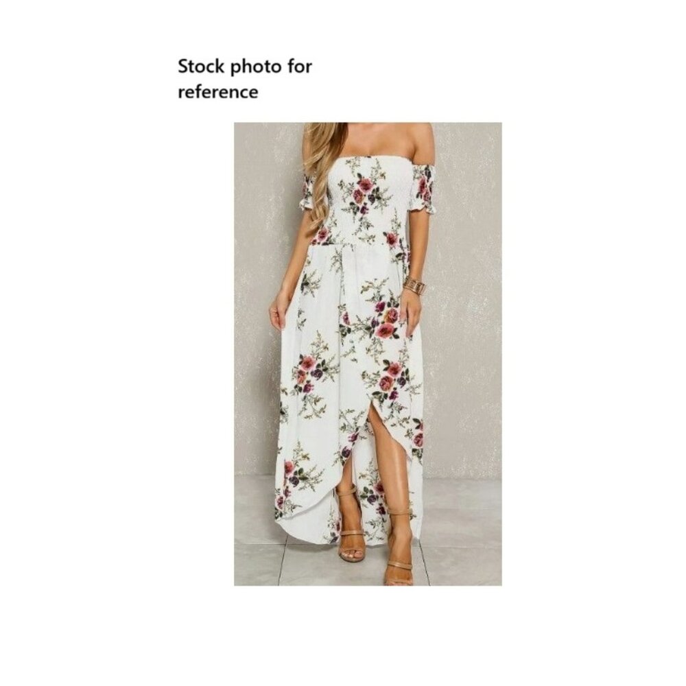 Women's Shein Curve Off the Shoulder High/Low Slit White Floral Maxi Dress - 5X